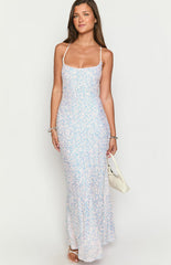Andrea White Velvet Sequin Maxi Dress