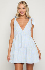 Angel Girl Blue Gingham Floral Mini Dress