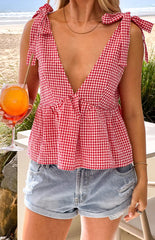 Angelica Red Gingham Tie Top