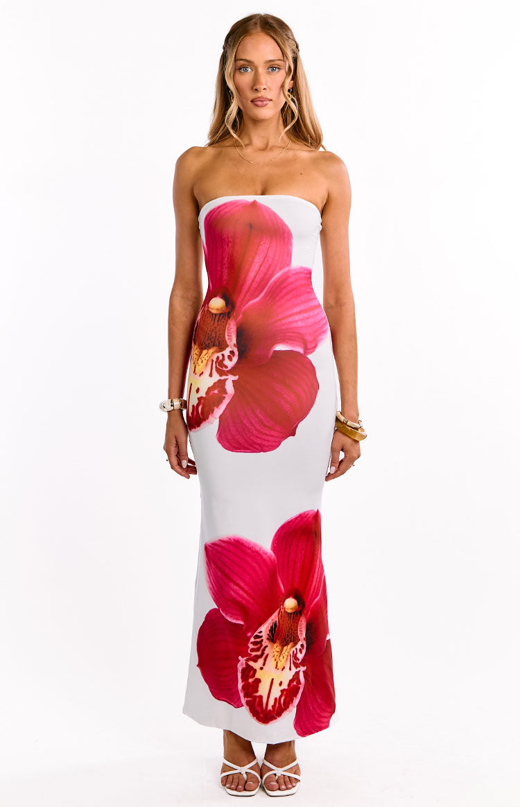 Arizona White Orchid Print Maxi Dress