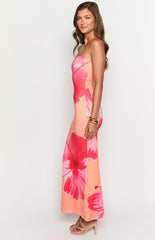 Arizona Orange Floral Print Maxi Dress