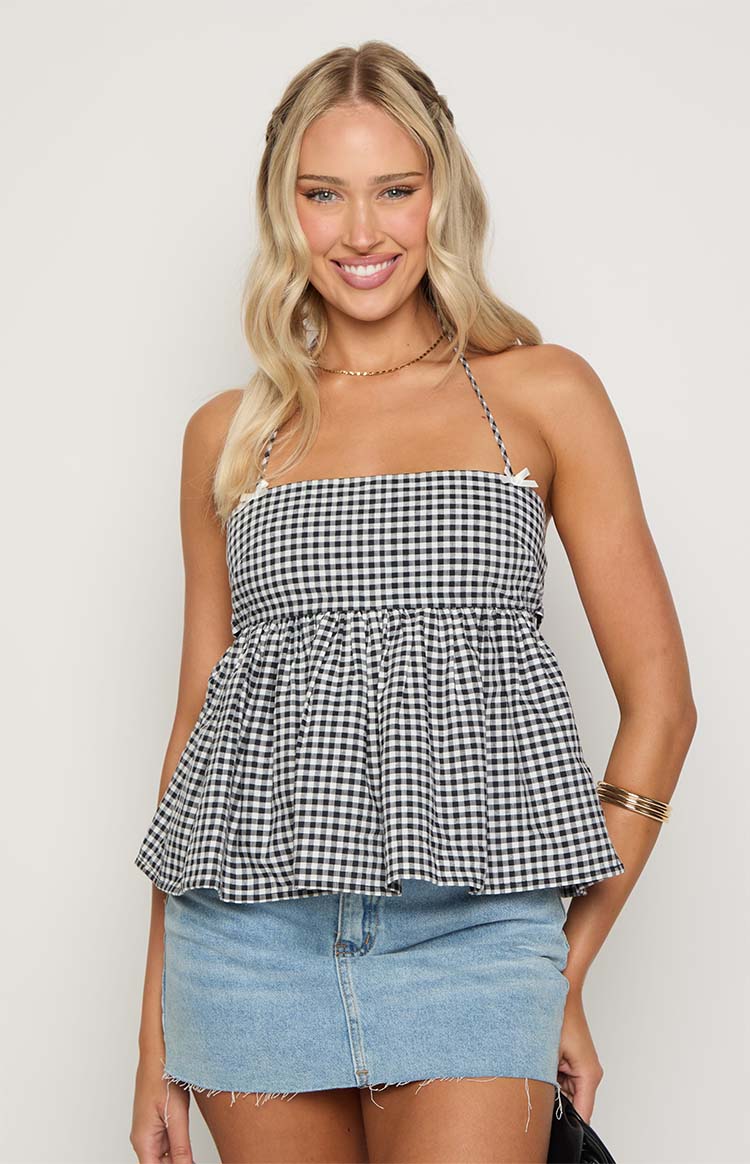 Aspen Black Gingham Halter Top