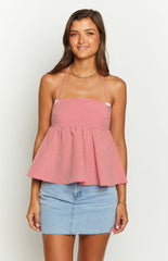 Aspen Red Gingham Halter Top