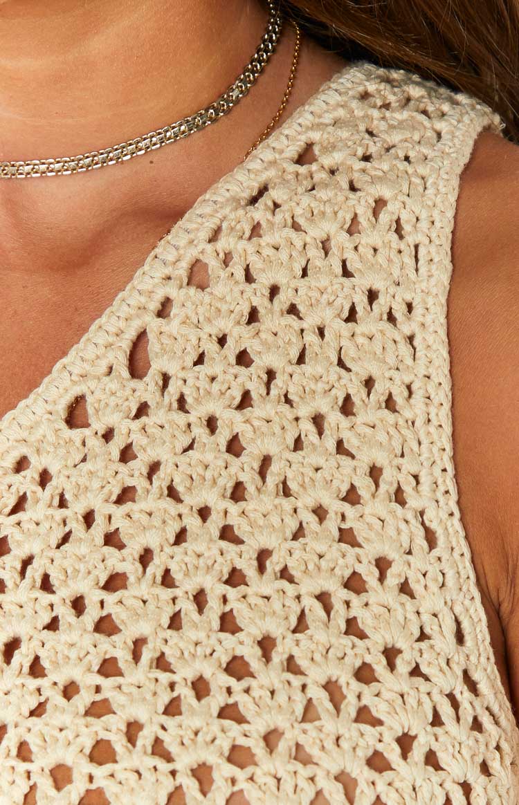 Ayse Beige Crochet Mini Dress