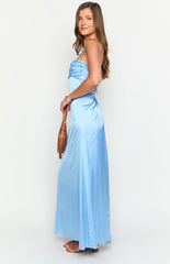 Blaise Blue Satin Maxi Dress