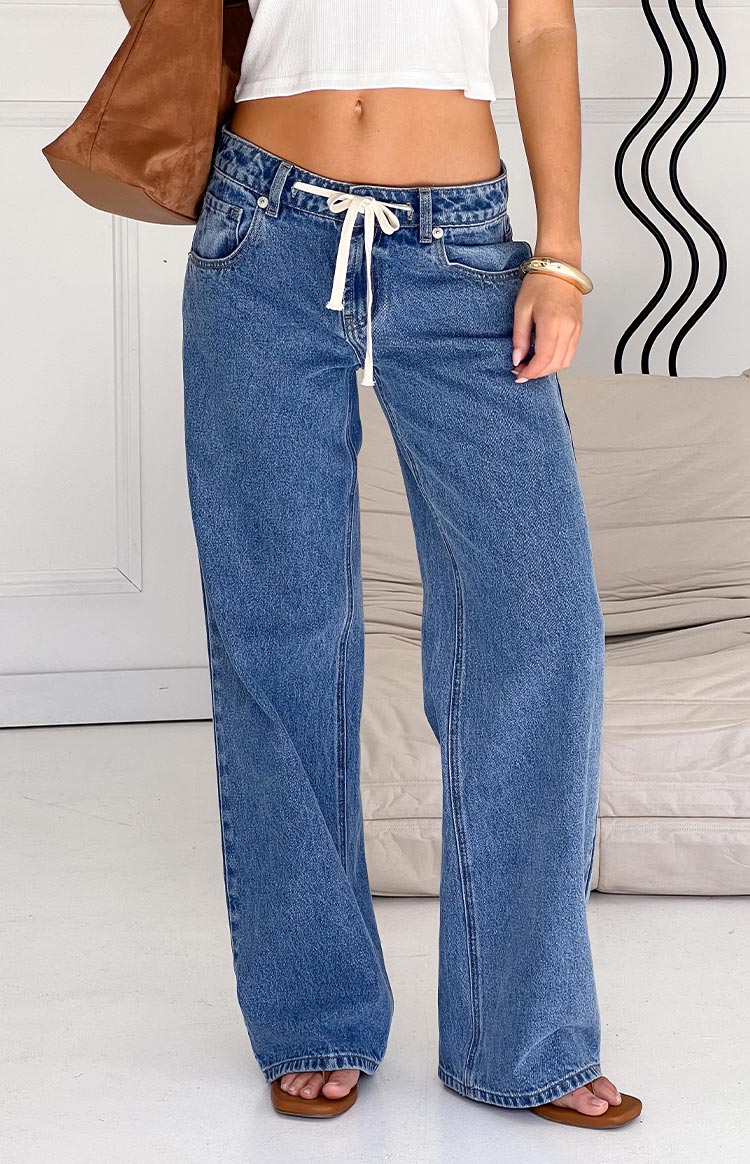 Beau Mid Wash Tie Waist Denim Jeans
