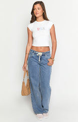 Beau Mid Wash Tie Waist Denim Jeans