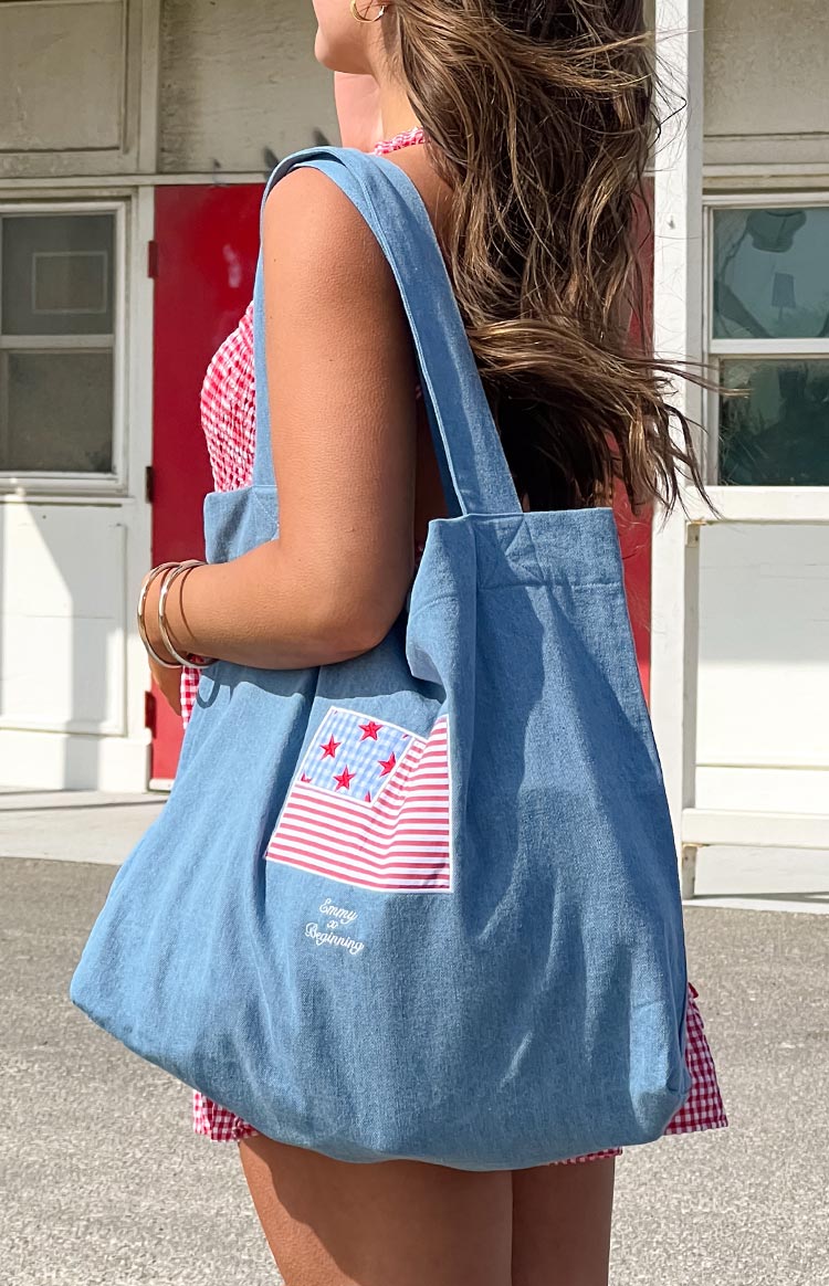 Beginning Washed Denim USA Tote Bag
