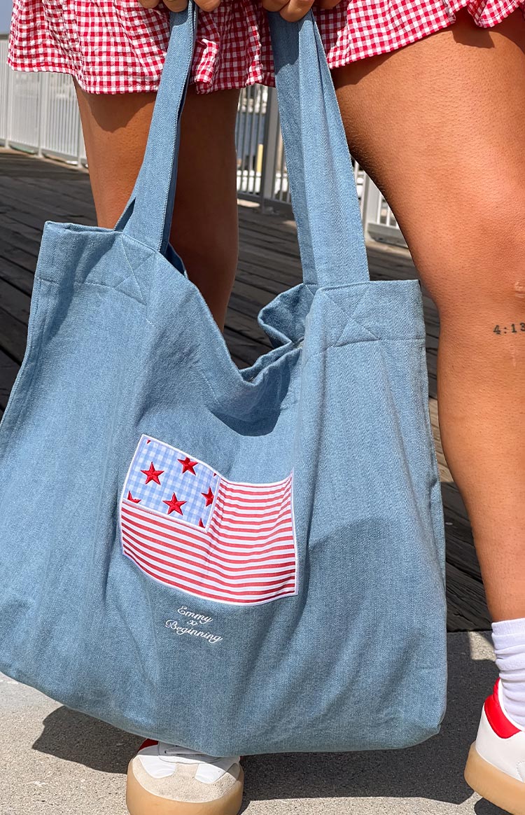 Beginning Washed Denim USA Tote Bag
