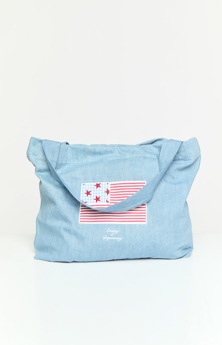 Beginning Washed Denim USA Tote Bag