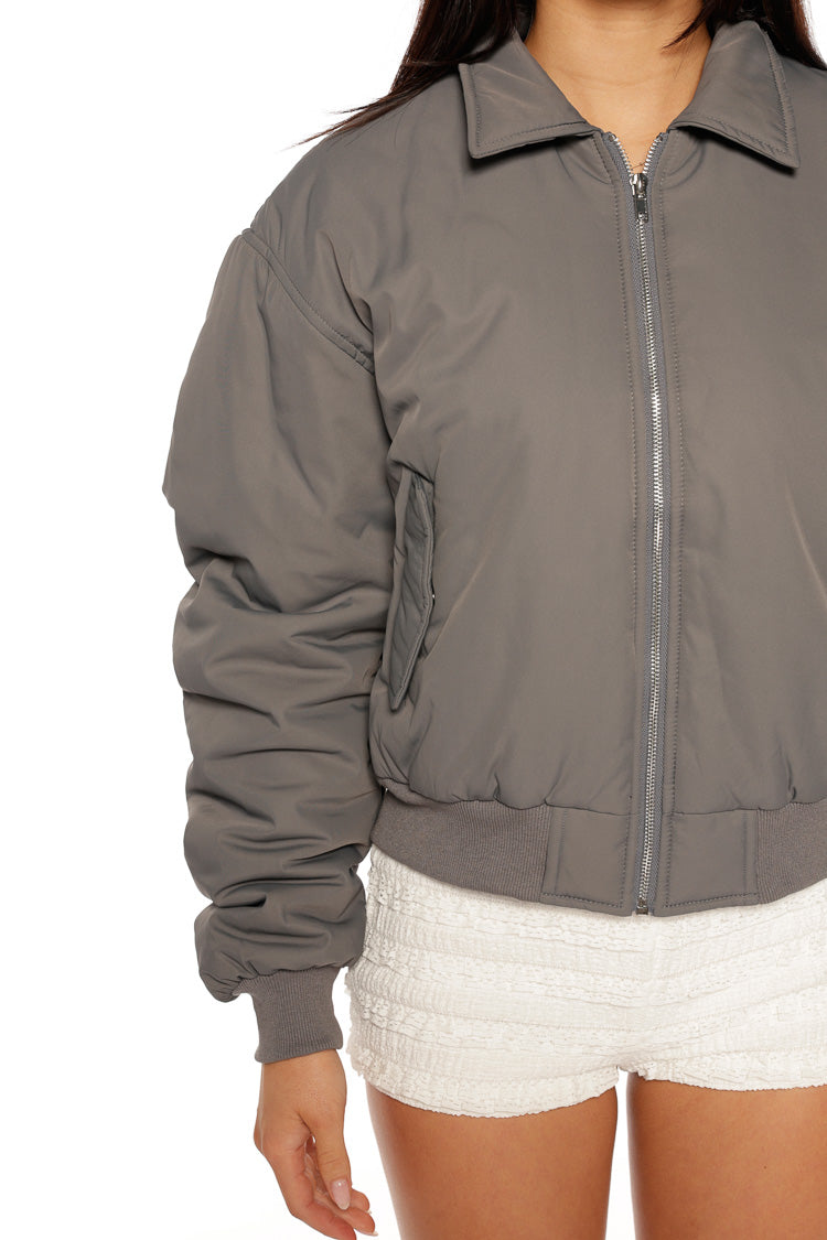 Benson Grey Puff Bomber Jacket