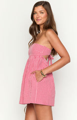 Berrie Red Gingham Strapless Mini Dress