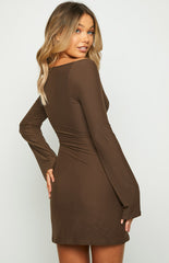 Blame Me Brown Mesh Long Sleeve Mini Dress