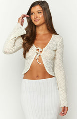 Blossom Breeze White Knit Long Sleeve Top