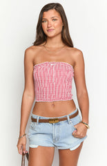 Boston Red Gingham Strapless Top
