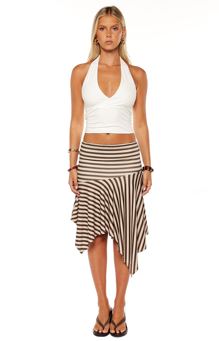 Brighton Brown Stripe Asymmetrical Midi Skirt