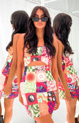 Candace Multi Print Strapless Mini Dress