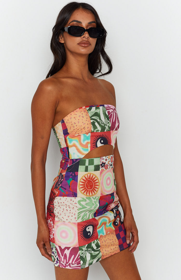 Candace Multi Print Strapless Mini Dress