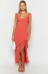 Caribbean Red Ruffle Maxi Dress