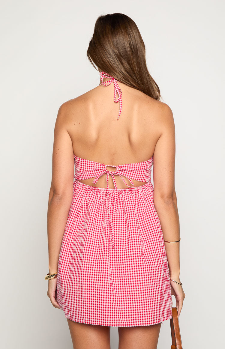 Carter Red Gingham Halter Mini Dress