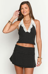 Casper Black Polka Dot Halter Neck Top