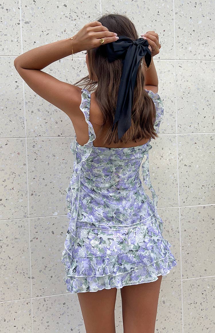 Caspian Purple Floral Print Chiffon Mini Skirt