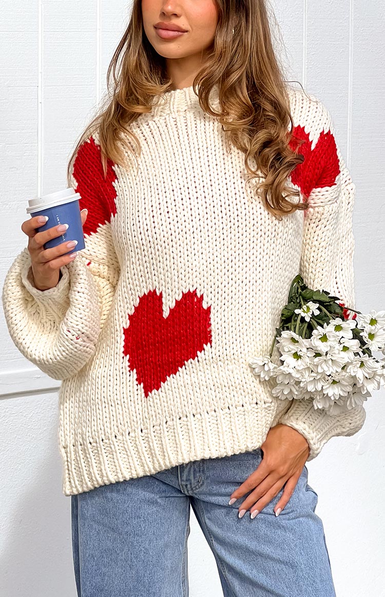 Chandi Cream Heart Chunky Knit Sweater