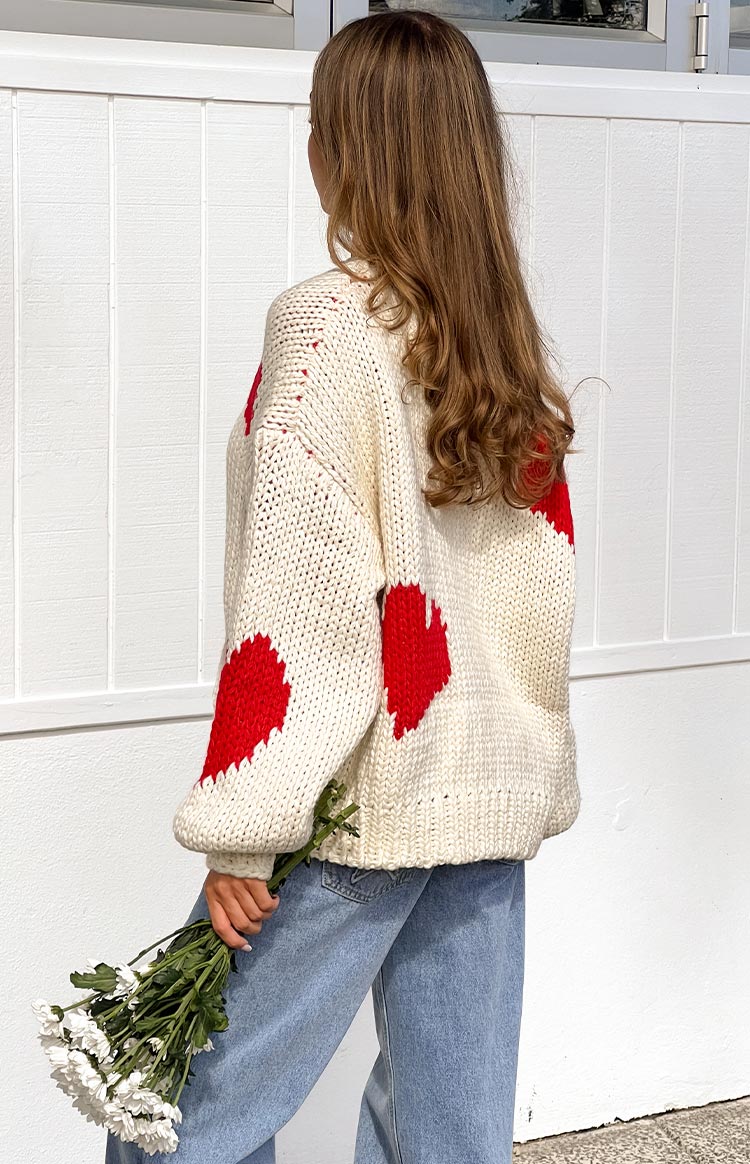 Chandi Cream Heart Chunky Knit Sweater