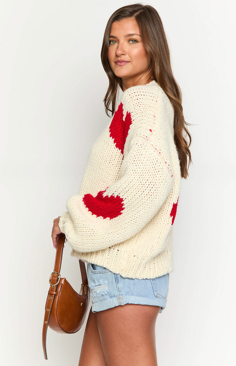 Chandi Cream Heart Chunky Knit Sweater