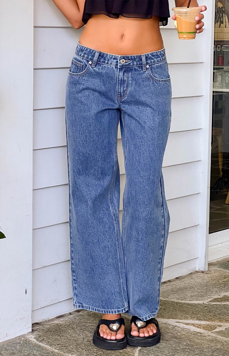 Clara Star Mid Wash Denim Low Rise Jeans