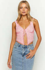 Claudia Pink Tie Front Top