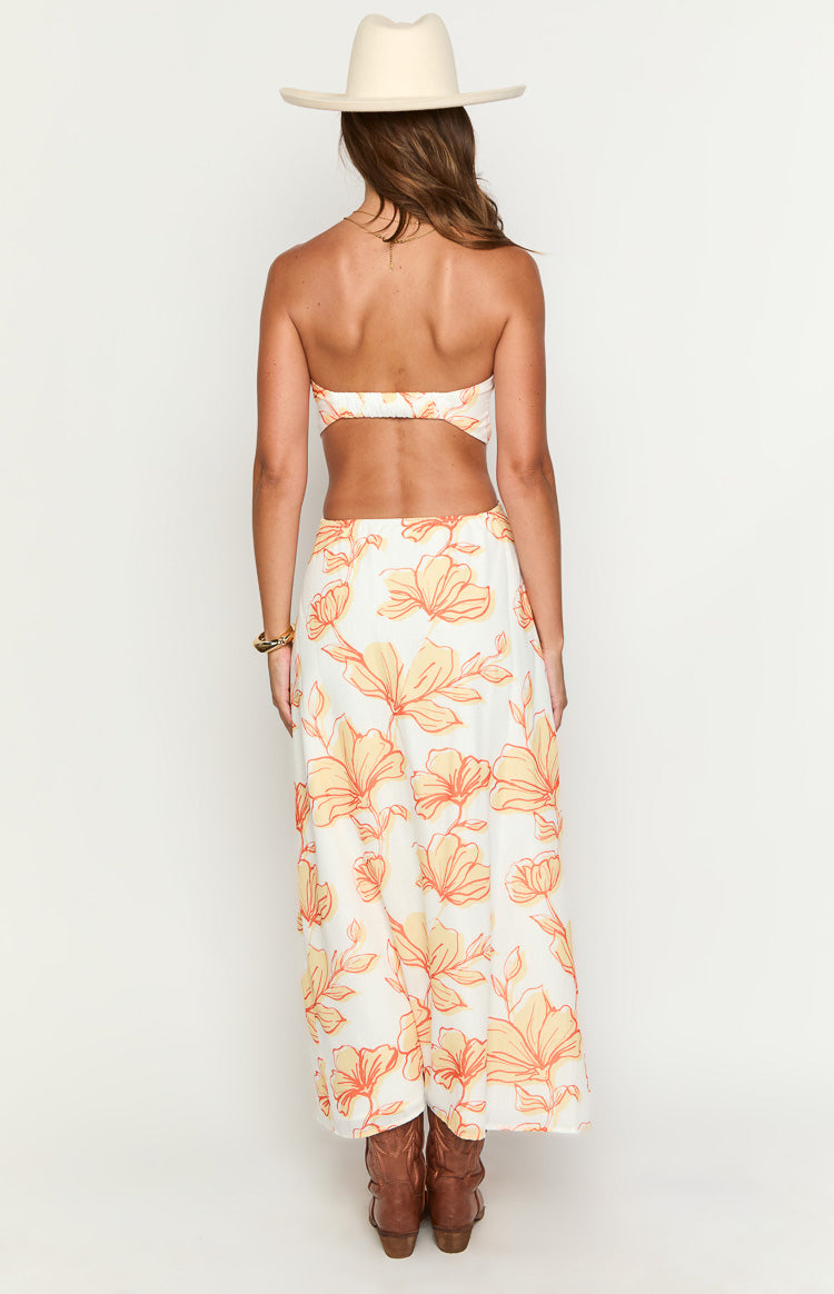 Coen Orange Floral Strapless Maxi Dress