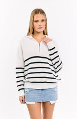 Copenhagen Cream Stripe Quarter Zip Knit Jumper