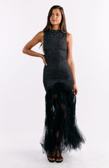 Courtni Black Sequin Ruffle Maxi Dress