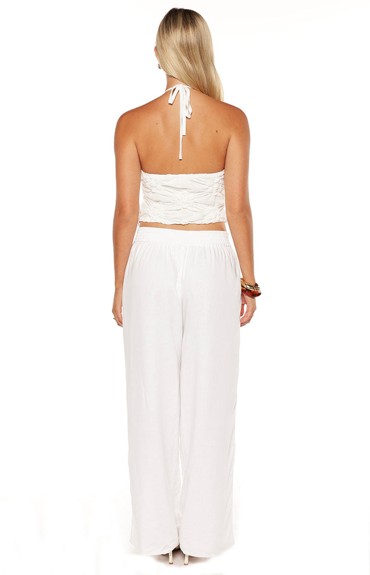 Daisie White Textured Halter Top