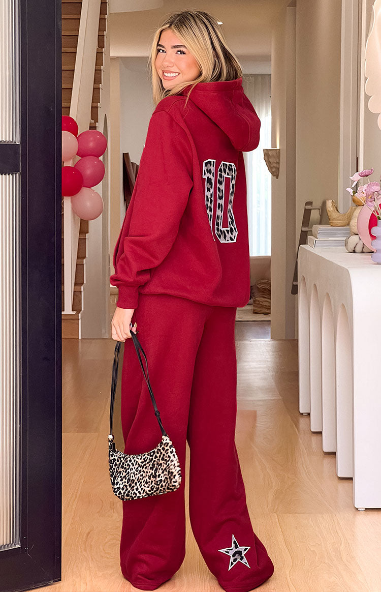 Dania Burgundy Leopard Star Track Pants