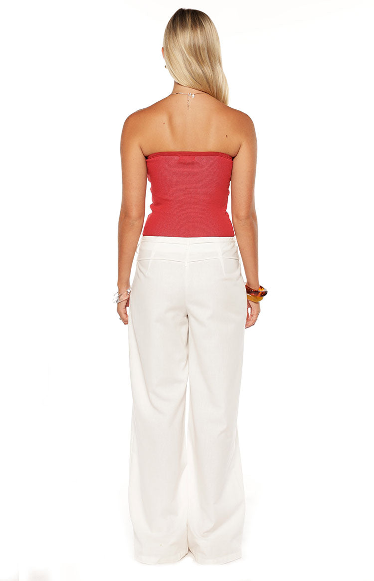 Deja Red Knit Hibiscus Strapless Tube Top