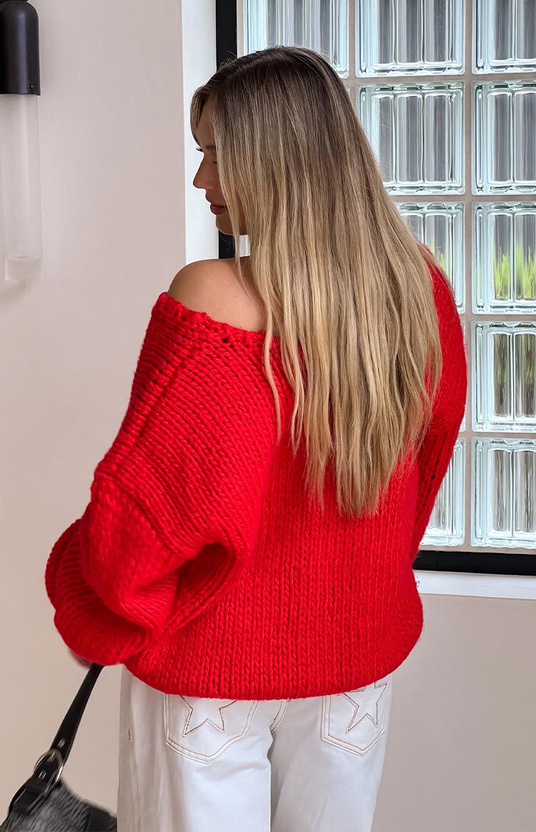 Delvey Red Chunky Knit Sweater