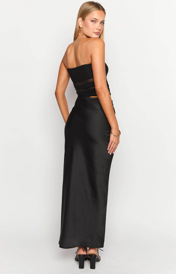 Elinor Black Satin Maxi Dress