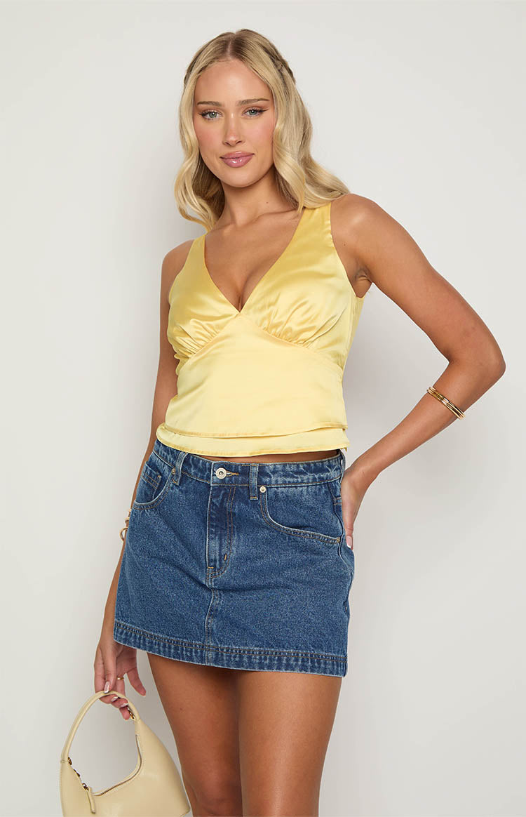 Ivory Petal Yellow Satin Top
