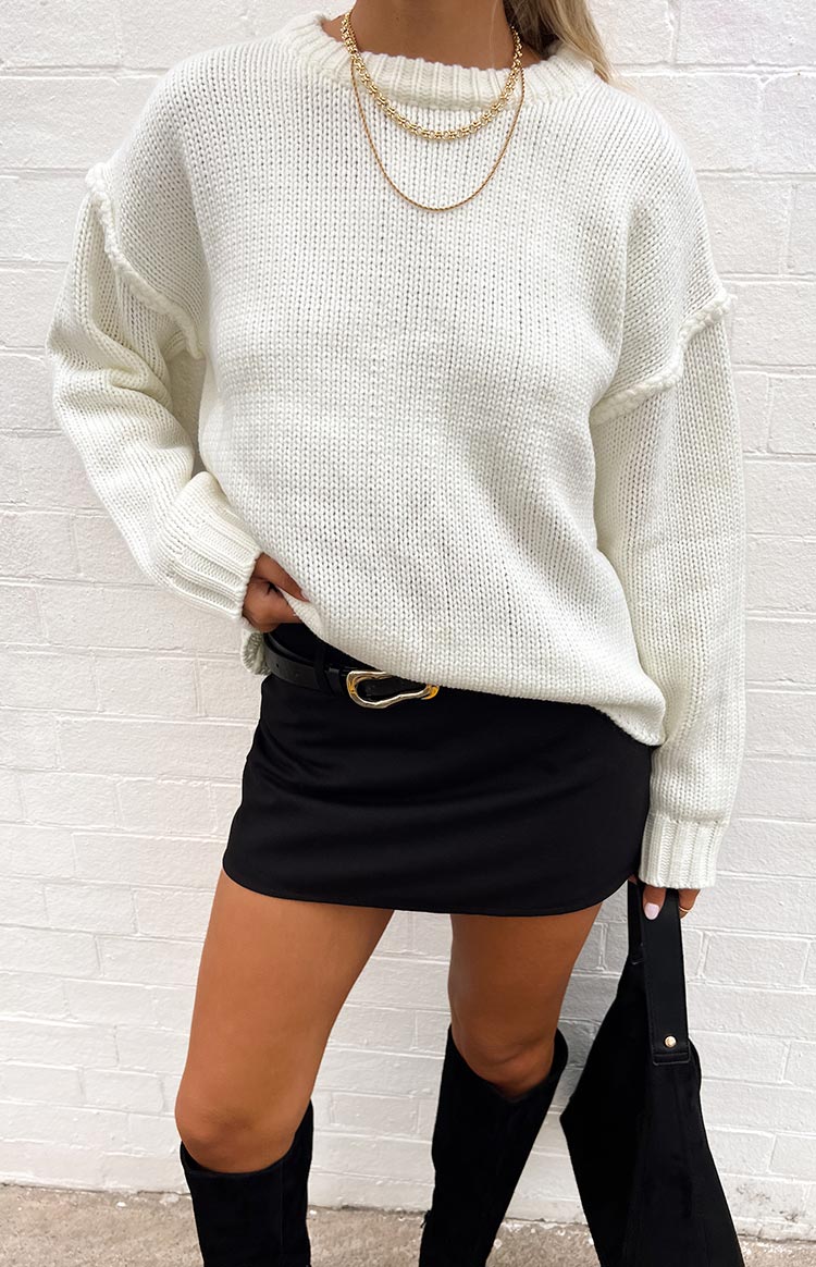 Edwina Cream Raw Edge Knit Sweater