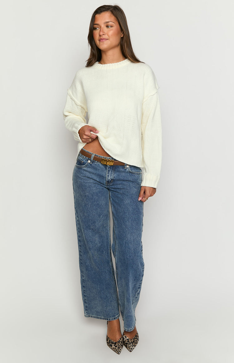 Edwina Cream Raw Edge Knit Sweater