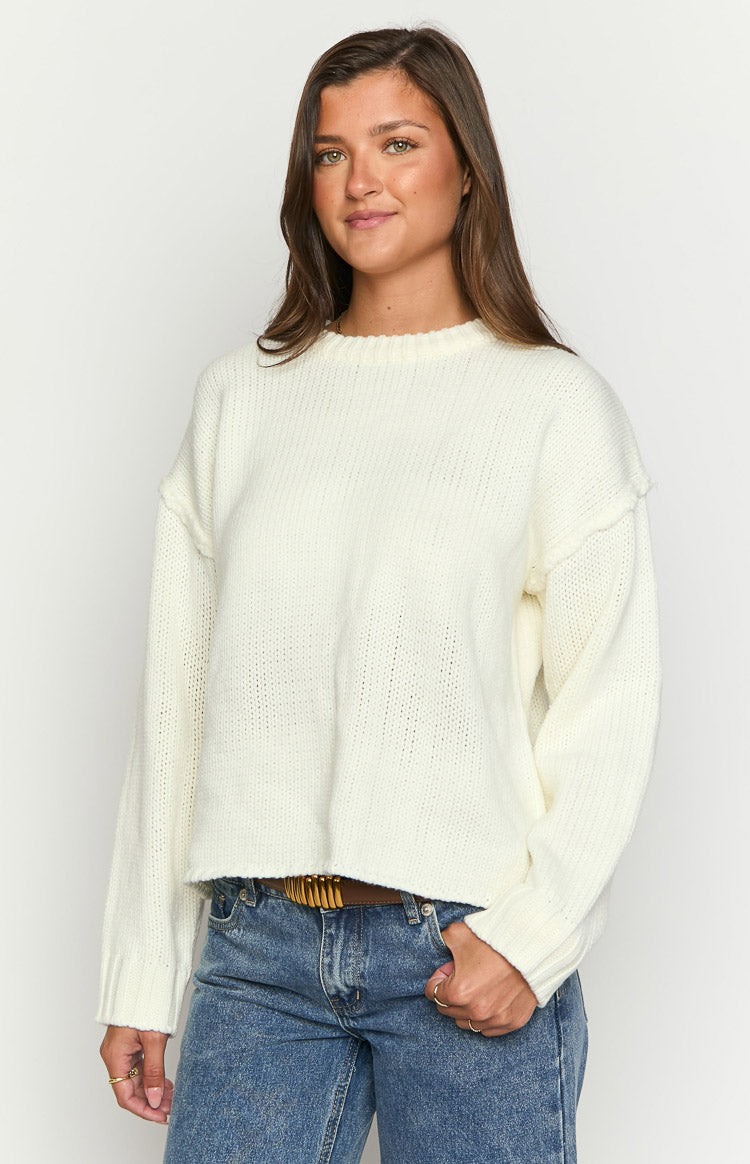 Edwina Cream Raw Edge Knit Sweater