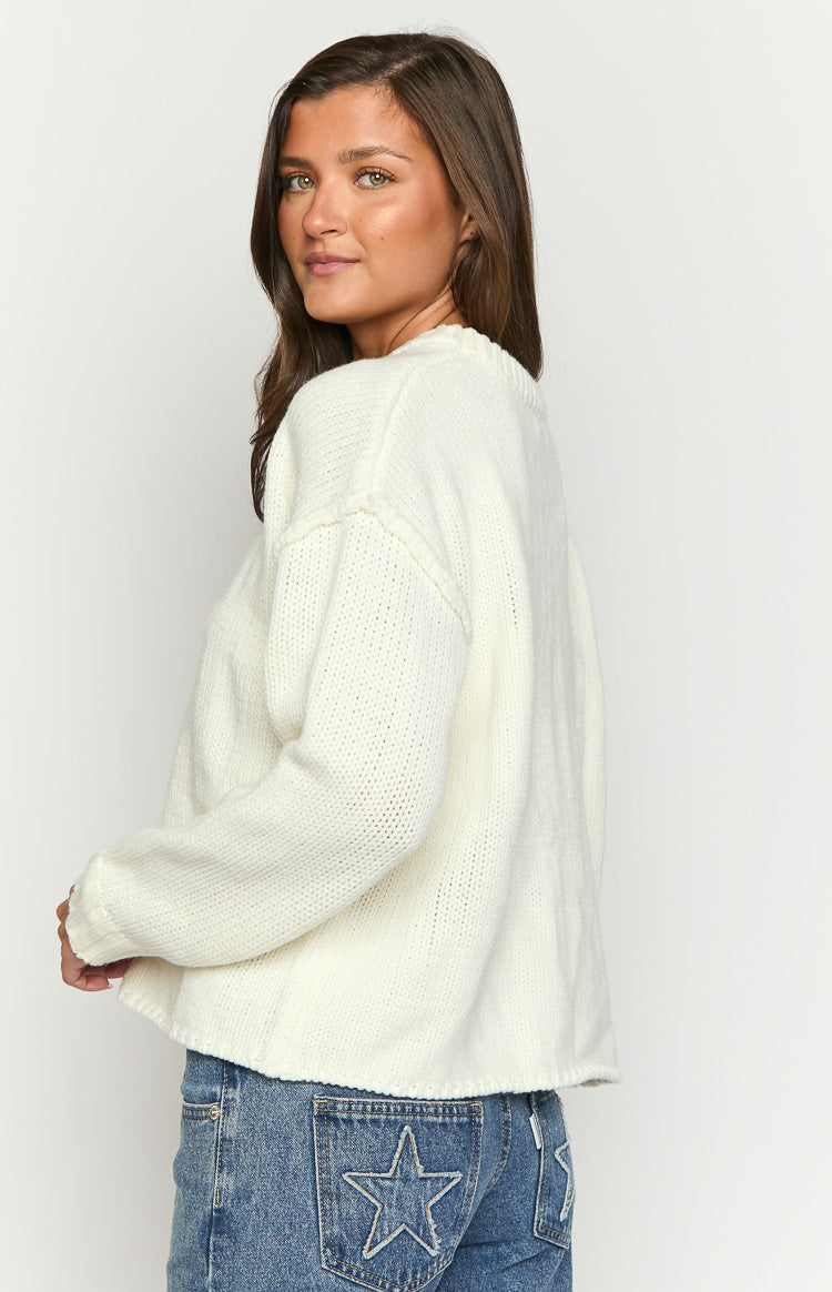 Edwina Cream Raw Edge Knit Sweater