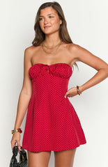 Faith Red Polka Dot Strapless Mini Dress