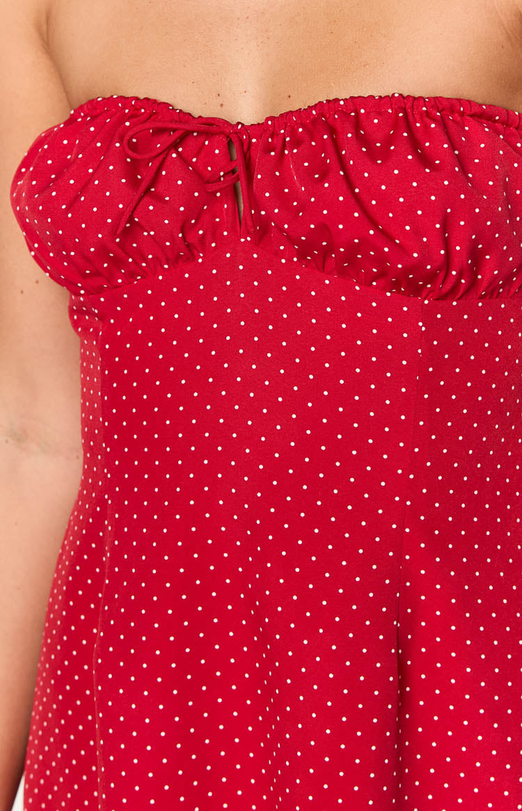 Faith Red Polka Dot Strapless Mini Dress
