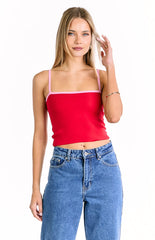 Florrie Red Pink Contrast Knit Top