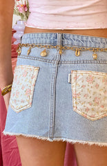 Found Love Floral Light Wash Denim Skirt