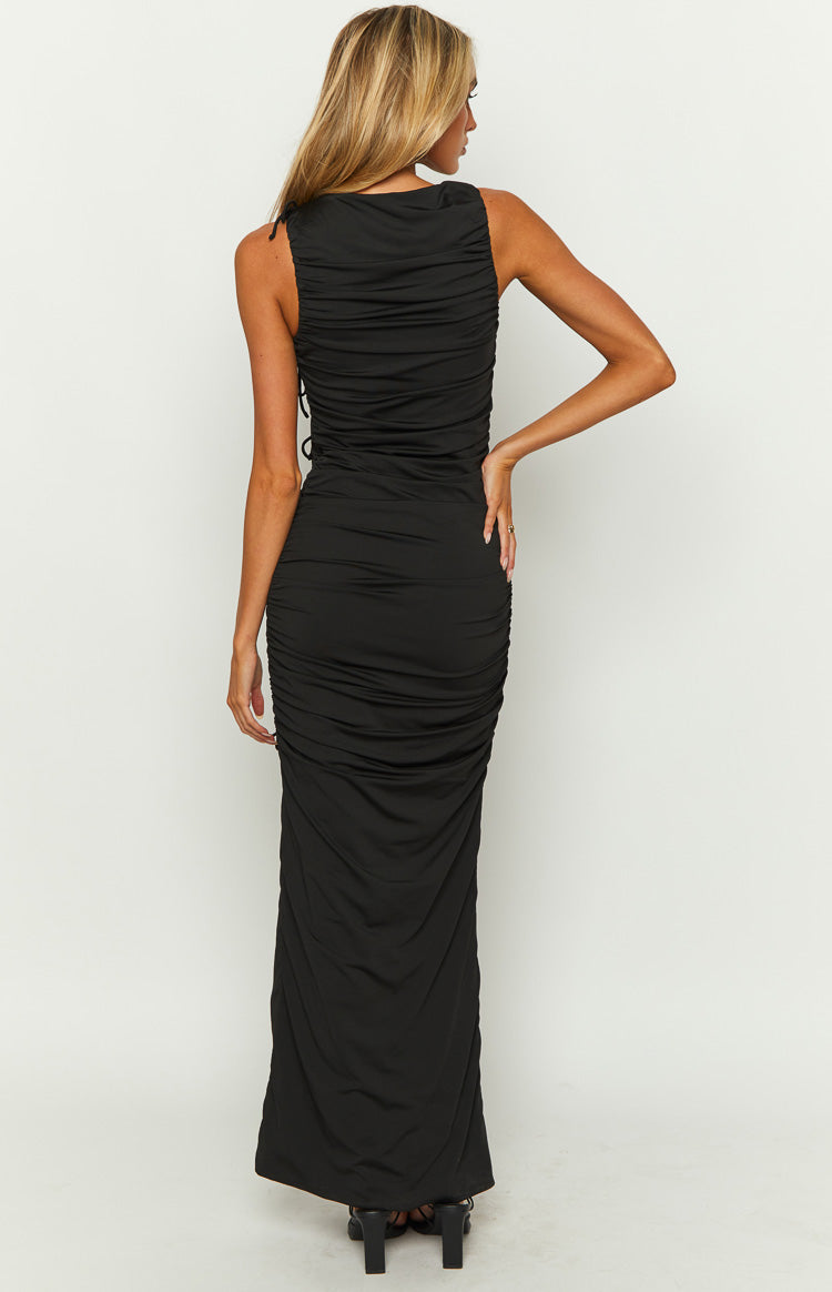 Glam Black Tie Maxi Dress