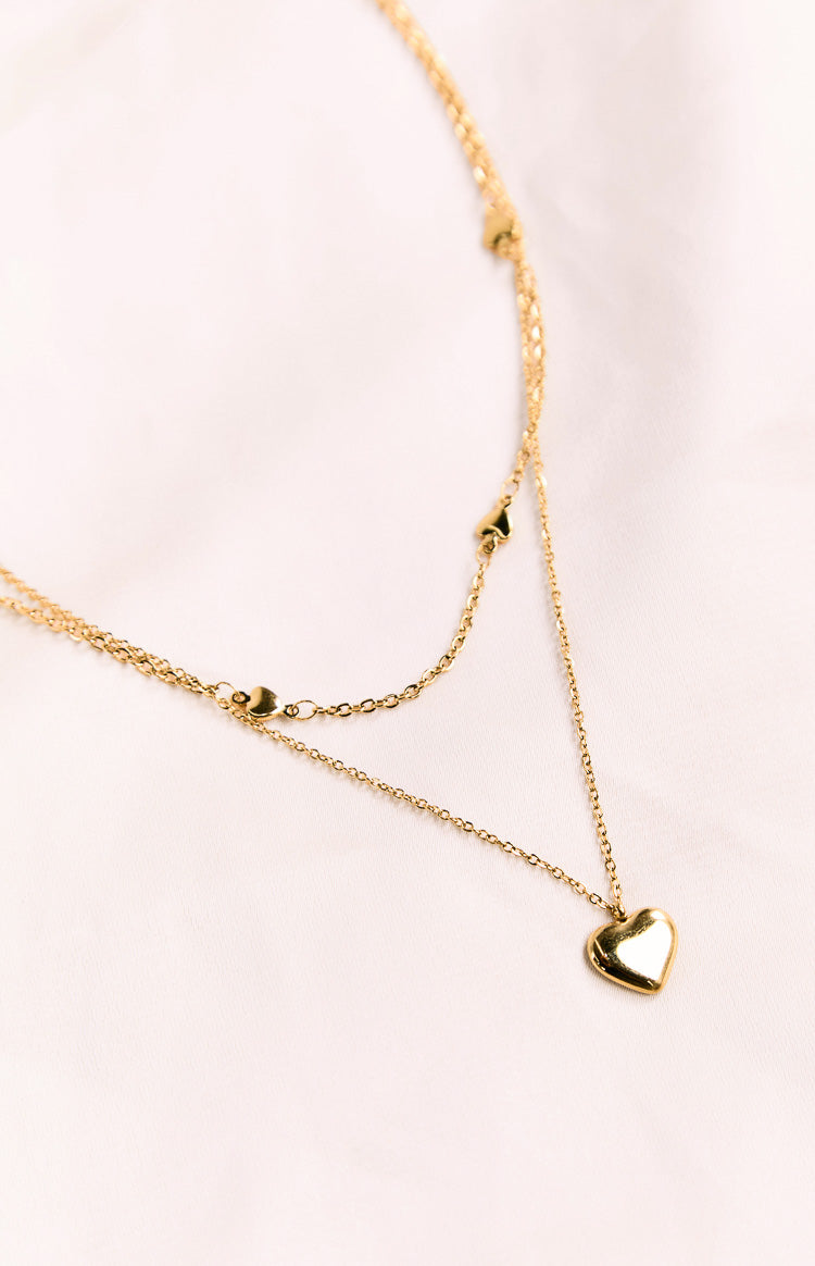 Gold Heart Double Chain Necklace